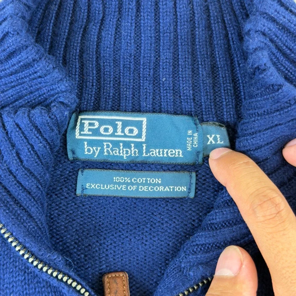 Polo Ralph Lauren Mens XL Navy Blue Cotton Quarter Zip Pullover Sweater